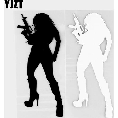 YJZT 15.2×5.9CM Car Sticker Electric Motorcycle Sticker Gun Sexy Beauty Vinyl Decal Modeling Black / Silver 20C-0340