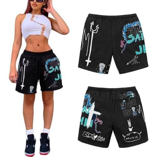 2021 Women Summer Sport Casual Shorts Print Elastic Middle-Waist Loose Short Pants for Girls