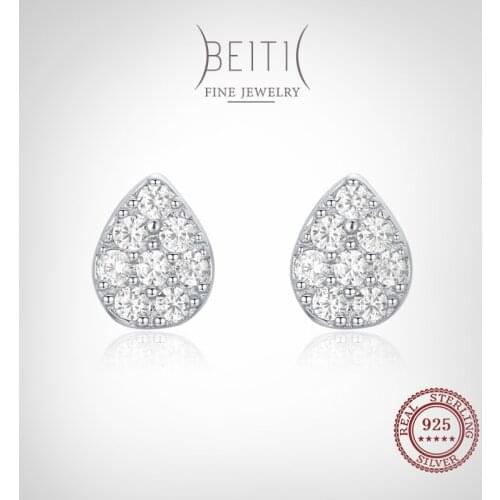 Beitil High Quality 925 Sterling Silver Water Drop Fine Zircon Stud Earrings For Women Classic Luxury Wedding Jewelry