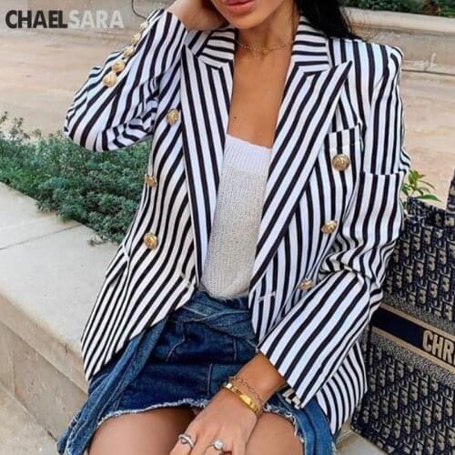 2019 Casual Blazers Spring Slim Fit Women Formal Jackets Office Work Double Breasted Notched Ladies Blazer Coat