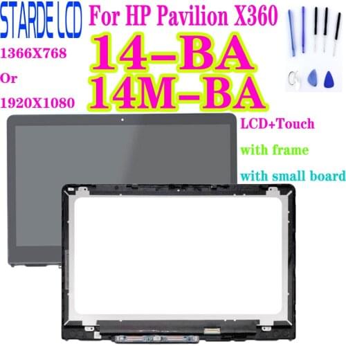 For HP Pavilion X360 14-BA 14M-BA LCD Display Touch Screen Digitizer Glass LCD Assembly with Frame and Small Board