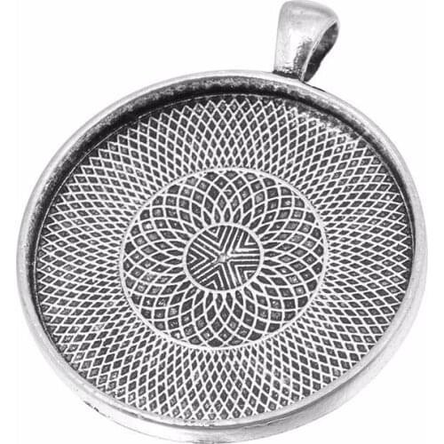 10pcs/lot Silver Plated Filigree Glass Cabochon 35mm Base Bezel Cameo Blank Settings DIY Cabochons For Jewelry Pendant Making B