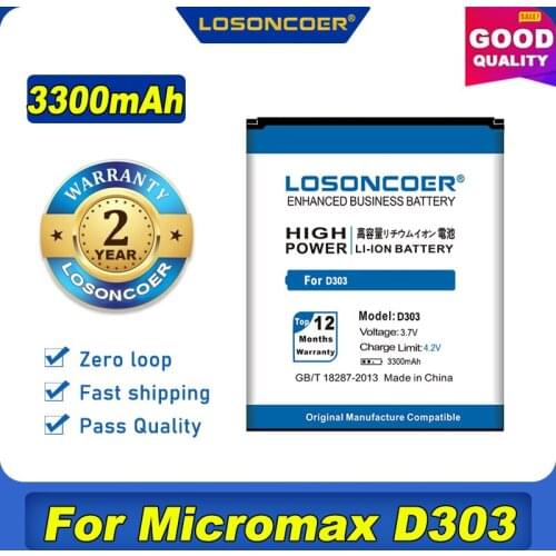 100% Original LOSONCOER 3300mAh D303 Battery For Micromax D303 Battery