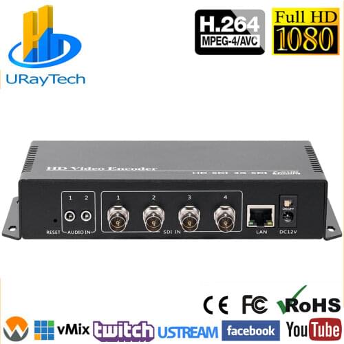 4 Channels HEVC H.265 H.264 SD HD 3G SDI to IP Live Video Streaming Encoder Converter with RTMPS HTTP RTSP RTMP UDP ONVIF HLS