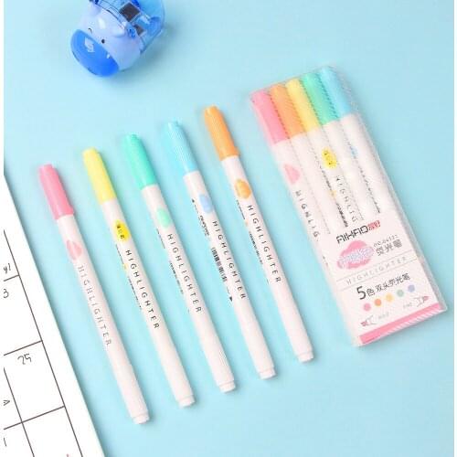 5Pcs /Box Eye Protection Double-head Highlighter Set Manual Diary Decoration Lamp Color Marker Pen Thin Line Pen Fixed