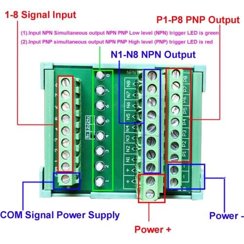 8~16 CHE Optocoupler Isolation Module Board NPN PNP Dual Output Signal Polarity Conversion Module NPN to PNP PNP to NPN 3.3V~24V