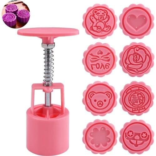 8pcs Stamps Round 3d Rose Flower Mooncake Mold Fondant Candy Pineapple Cake Mold Baking Pastry Cookie Cutter Decoration Tools D3