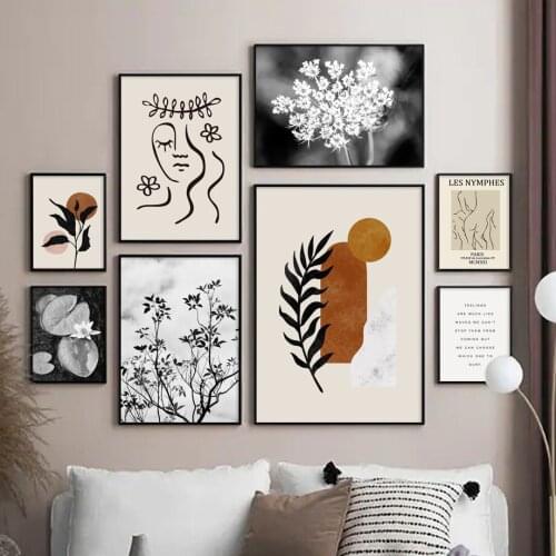 Abstract Line Girl Lotus Leaf Flower Wall Art Canvas Painting Nordic Posters And Prints Wall Pictures For Living Room Home Decor