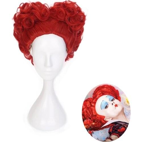 Alice in Wonderland Red Queen Cosplay Wig Role Play Queen of Hearts Costume Red Hair + Wig Cap