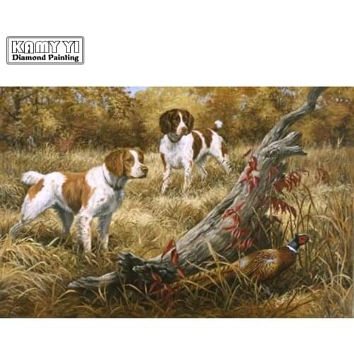 Full Drill Square Diamond 5D DIY Diamond Painting"Dog and pheasant"Diamond Embroidery Cross Stitch Rhinestone Mosaic Painting