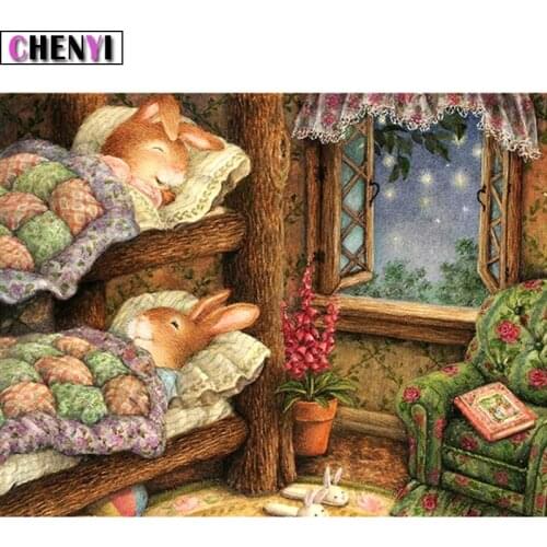 CHENYI DIY Diamond Embroidery Two Rabbits Diamond Painting Cross Stitch Mosaic Diamond Art Of Rhinestones By Numbers Home Decor