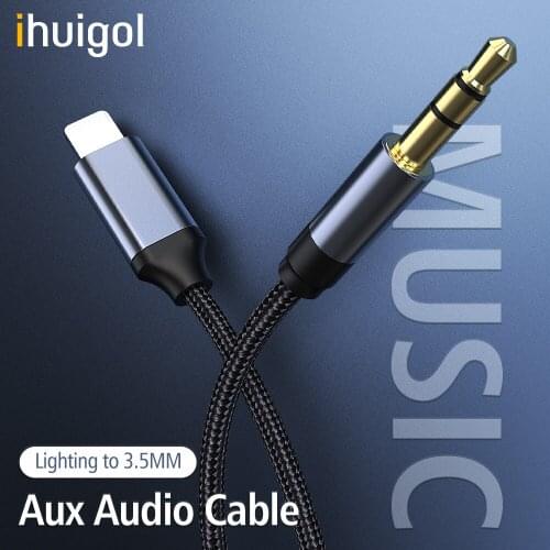 Ihuigol Car Aux Cable Lighting to 3.5mm Jack For iPhone 12 11 XS Pro Max XR 8 Audio Splitter Converter Support Headphone Speaker