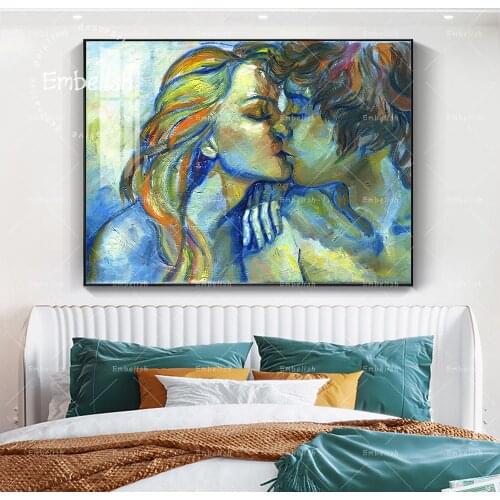 Free Shipping A Young Couple In Love Sweet kiss HD Canvas Oil Paintings For Home Decor Living Room Wall Art Pictures