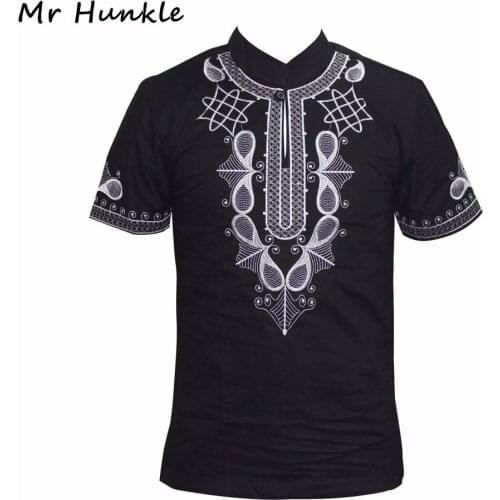 Brand Mr Hunkle African Mens T-shirt Short Sleeve Stand Neck Smart Casual Shirts Emboridery Dashiki Top Tees