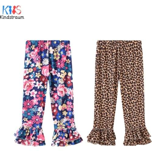 Kids Ruffle Pants Cartoon Leggings For Girls Mermaid Leopard Print Pants Toddler Girls Ruffle Leggings Kids Bell Bottoms DC249