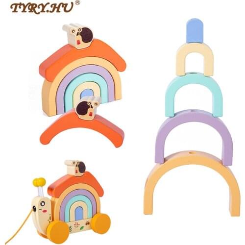 TYRY.HU 1set Wooden Building Block Snail Walker Car Wooden Jenga Block Educational Game Toys Colorful Stacking Toy For Baby Gift