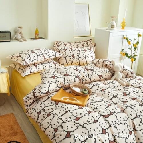 Home Textile Cute Bear Pattern Bedding Quilt Cover Pillowcase Bed Sheet Bedding Children and Adults Linen Bedding 3/4 Pieces