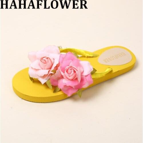 HAHAFLOWER Summer flower Shoes Woman Sandals Beach Flat Wedge Flip Flops Lady Slipper Women Beach Slippers A26