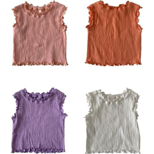 Ruffles lace little girls vest summer cotton knit infant baby shirt newborn tops children pullovers toddler girls clothing 0-24m