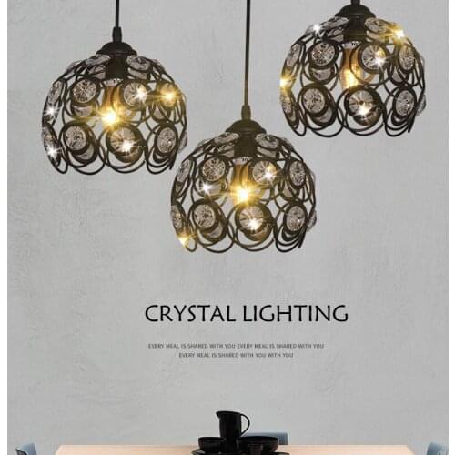 Crystal single head three-head pendant cone chandelier creative bar cafe restaurant aisle LED halo chandelier lighting