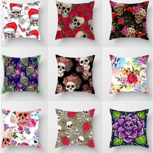 Halloween Pillow Case Decoration Throw Pillows Case Sugar skull Cushions Cover Home Decor Velvet Pillowcase כריות נוי לסלון