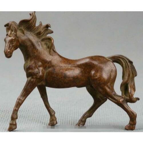 70MM Chinese Small Bronze Exquisite Animal Fengshui 12 Zodiac Year Horse Statue