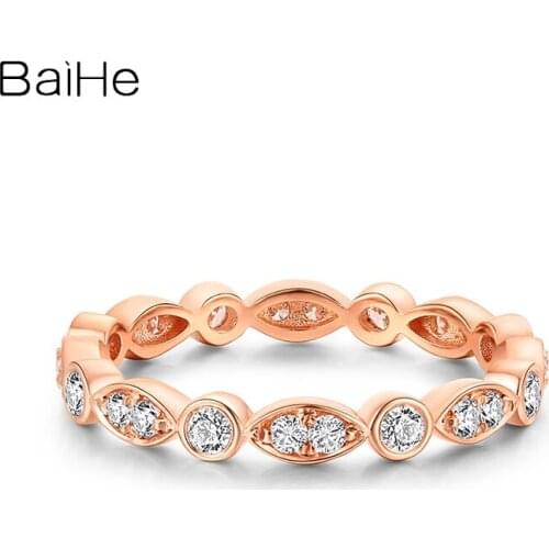 BAIHE Real Solid 18K White/Yellow/Rose Gold 0.57ct H/SI Round Natural Diamond Wedding Band Trendy Fine Jewelry Making Ring Women