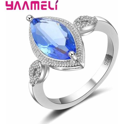Sweet Cute Pink/Blue/Purple Leaf Shape Crystal Stone Ring 925 Sterling Silver Anniversary Marriage Wedding Ring Gfit