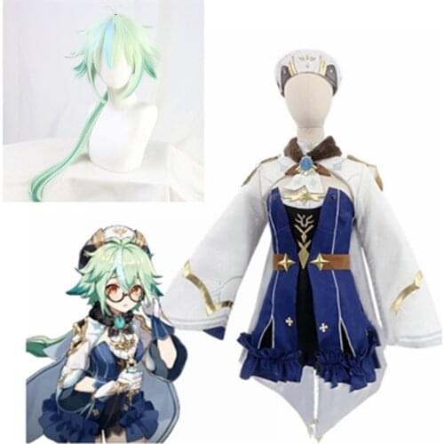 Game Genshin Impact Cosplay Costume Harmless Sweetness SUCROSE Full Set Dress Outfits Men Women Cute Dress Carnival Costumes Wig