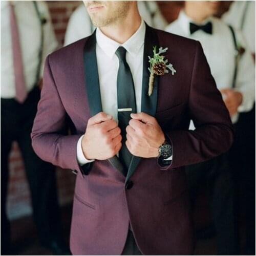 Handsome Groomsmen Shawl Lapel Groom Tuxedos Mens Wedding Dress Man Jacket Blazer Prom Dinner (Jacket+Pants+Tie) 027