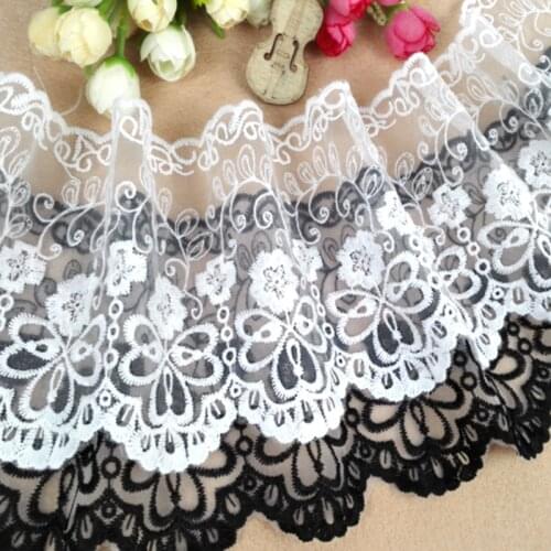 Buulqo Black white 100*12cm wide organza embroidered Water soluble lace trim For Sewing crafts lace handmade accessories DIY