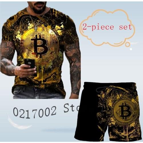 2021 summer mens set, 3D T-shirt, 2-piece set, short sleeve, fashion shirt and drawstring Shorts Set, casual mens wear