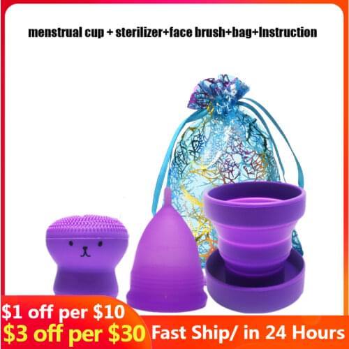 Menstrual Cup Medical Silicone Foldable Silicone Cup for Clean Menstrual Period Cup Lady Menstrual collector & Face cleab brush