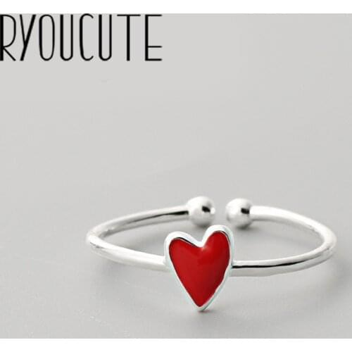 Trendy Personality Punk Red Love Heart Rings For Women Men Lady Girls Resizable Size Rings Party Jewelry Charm Gifts 2021