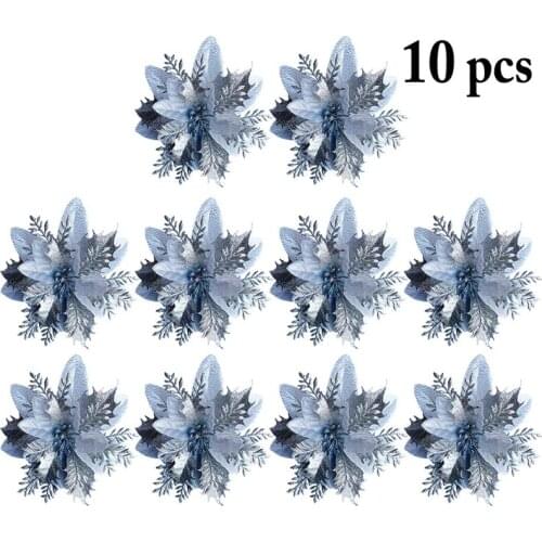 10pcs Fashion Artificial Flowers For Decoration Glitter Poinsettia Fake Flowers DIY Home Wedding Decor Flower Head Christmas