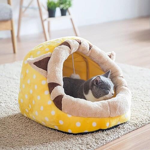 Soft Cat Cave Bed Cushion Deep Sleeping Kennel Round Plush House For The Cats Washable Dogs Mat Pets Foldable Cat Accessories