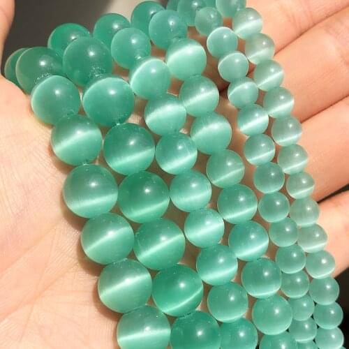 Mint Green Cat Eye Opal Stone Beads Round Glass String Loose DIY Charm Beads for Jewelry Making Diy Needlework Bracelet 15
