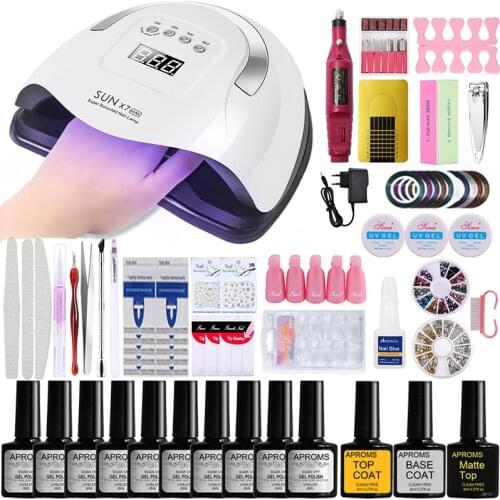 Nail Set UV LED Lamp Dryer with Top Base Matte Coat Nail Gel Polish Kit Soak Off Manicure Set Tools Electric Nail Drill Nail Kit