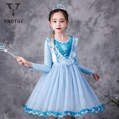 2021 Fancy Long Sleeve Princess Skirt Girls Birthday Children Dresses Clothes for Kids Girl Birthday Party Clothes Wedding Dress