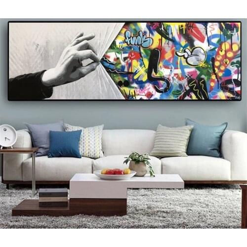 Street Art Banksy Graffiti Behind The Curtain Canvas Painting Wall Art Posters Prints Wall Pictures for Living Room Home Cuadros