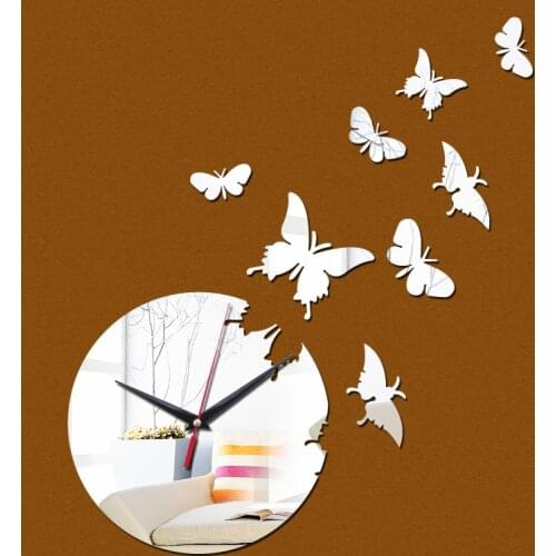 Promotion diy wall stickers clock multi piece package quartz living room Europe acrylic mirror butterfly 3D clocks