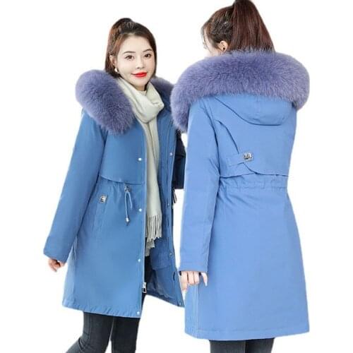 2021 New Long Winter Coat Women Jacket Big Fur Collar Parkas Hooded Thick Warm Cotton Padded Clothing Parka Outwear Oversize