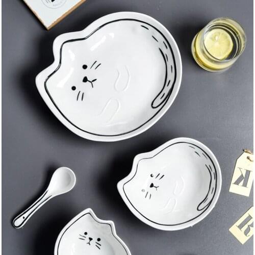 Novelty Japanese Style Ceramic Teardrop Plates Dishes Sets Fruit Tableware Creative Design Cute Cartoon Lucky Cat Fish Pattern