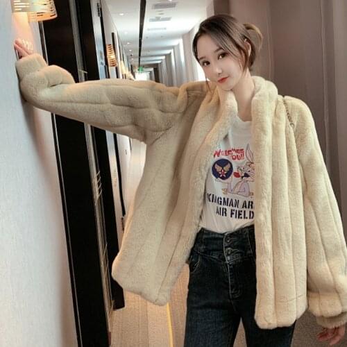 New autumn and winter woolen coat womens long pure color loose plush coat imitation fur coat winter coat women faux fur