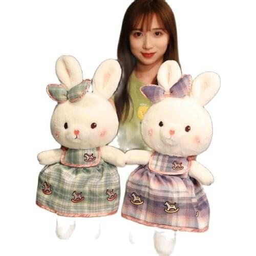 New Style Kawaii 40/50cm Rabbit with Skirt Plush Toys Lovely Plaid Skirt Rabbit Pillow Soft Stuffed Dolls for Girls Baby