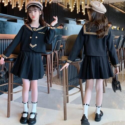 Teenage Girl Clothes Preppy Style Uniform Suit 2021 New Fashionable Childrens Autumn Wear School Perfprmance Two Pieces Costume