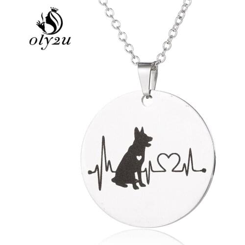 Oly2u Dog Pendant Necklace Long Chain Necklace For Women Stainless Steel Dog Heartbeat Pattern Choker collares largos de moda