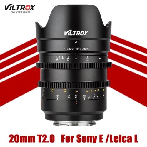 Viltrox 20mm T2.0 Full Frame Movie Lens For Sony E-mount Camera A9ii A7RIV A7III A7SII for Leica L mount MF Cinematic Lens