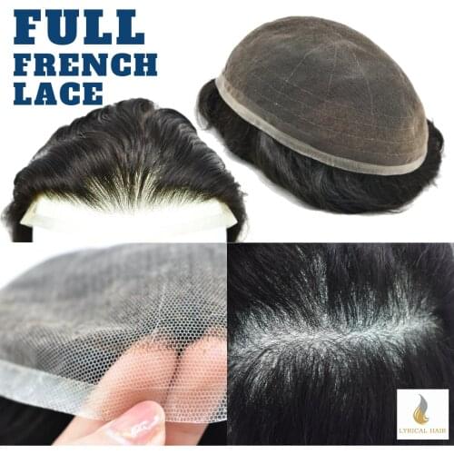 TOUPEE Full French Lace Mens Toupee Transparent Hairpiece Natural Hairline Hair System Replacements