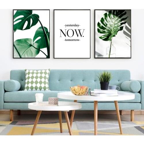 Nordic modern green plant leaves English alphabet art poster living room frameless painting decorative painting core living room